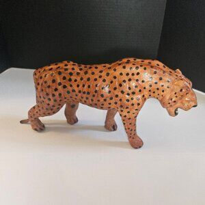Mid-Century Leather Leopard Panther Sculpture Vintage 60s. MCM African Decor